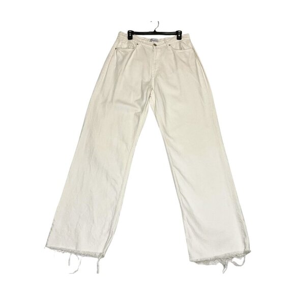 Zara Women's Denim High-Rise Full Length Raw Frayed Hem Ecru/Cream Size 12 - Picture 13 of 14
